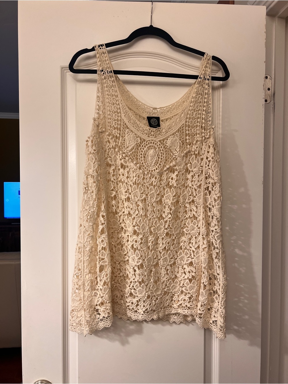 Bobeau Cream Cotton Crocheted Lace Camisole